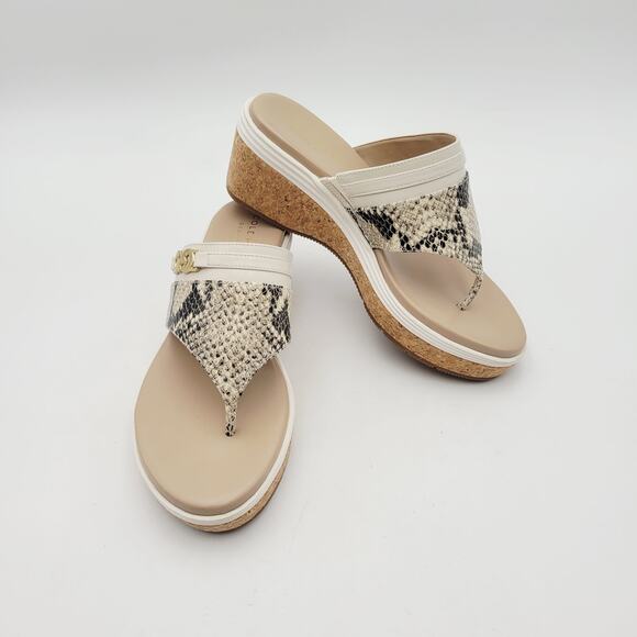Cole Haan Margate Wedge II Sandshell Sandals Sz 5.5 B Cream & Animal Print - Picture 4 of 11